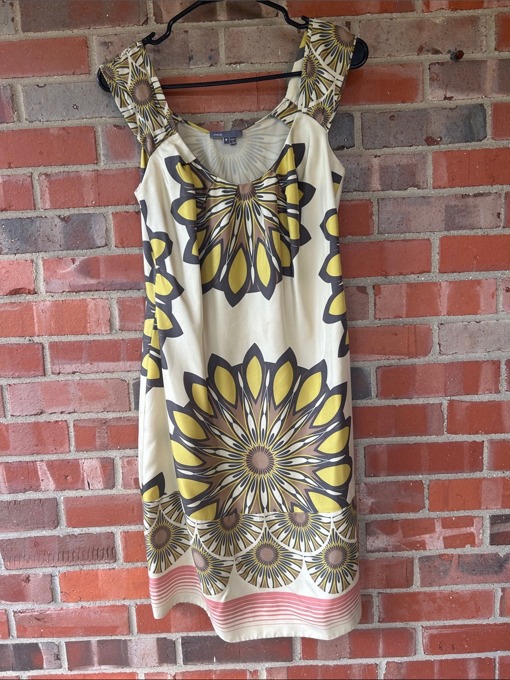 Vince Yellow & Cream Floral Medallion Sheath Dress 100% silk